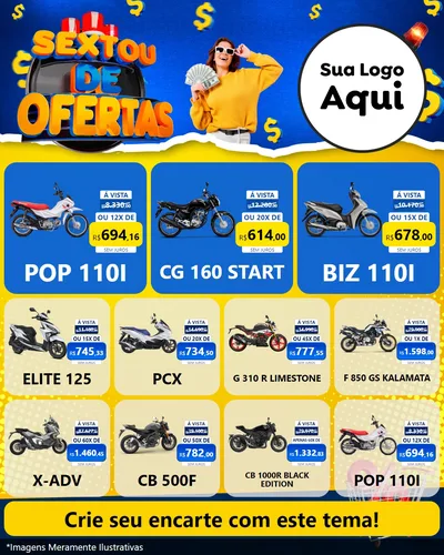 Modelo de Rede Social para Feed Instagram com o tema Sextou de Ofertas para Concessionaria de Motos