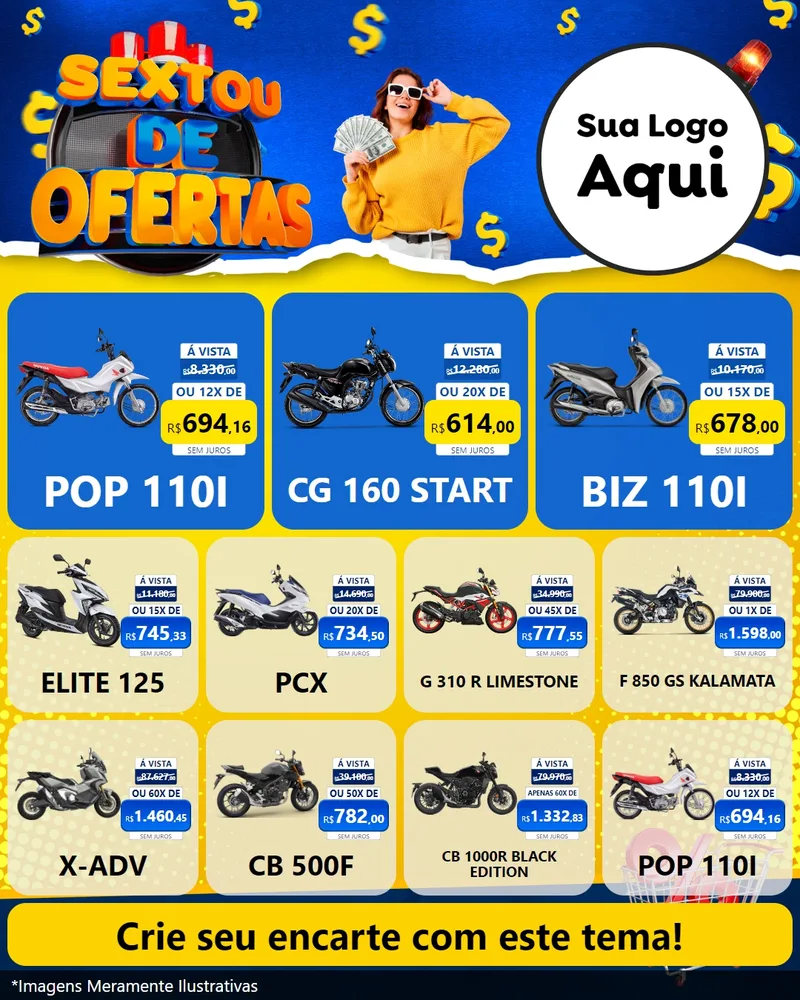 Modelo de Rede Social para Feed Instagram com o tema Sextou de Ofertas para Concessionaria de Motos