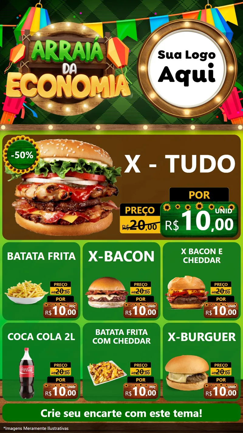 Modelo de Rede Social para Stories com o tema Arraiá de Economia para Hamburgueria