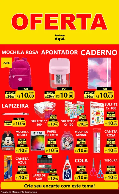 Modelo de Encarte para Encarte Grande com o tema OFERTA - Vermelho Cartaz para Papelaria