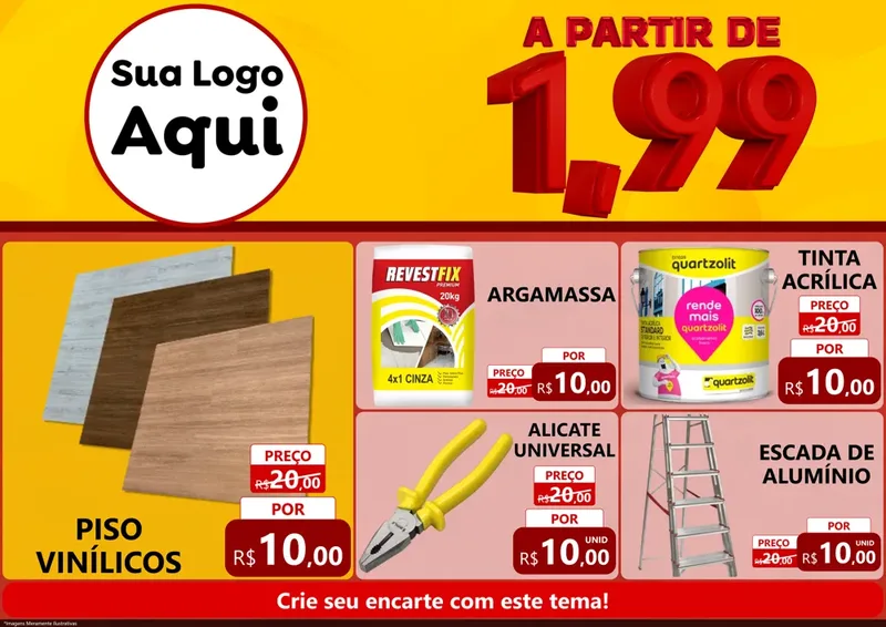 Modelo de Encarte para Encarte A4 Horizontal com o tema A Partir de Um e Noventa e Nove - 1,99 para Material para Construção