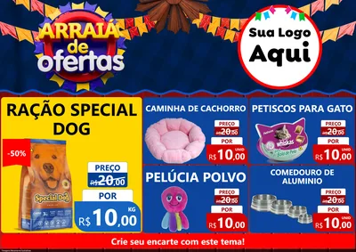 Modelo de Encarte para Encarte A4 Horizontal com o tema Arraiá de Ofertas para Pet Shop