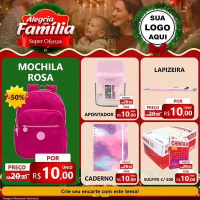 Modelo de Rede Social para Feed Facebook com o tema Alegria Em Família - Super Ofertas para Papelaria