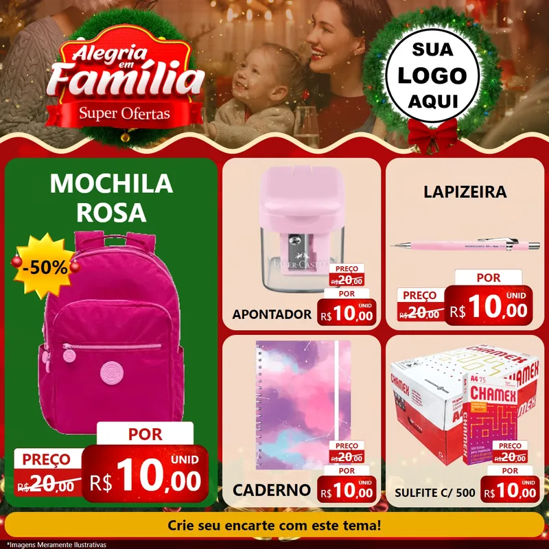 Modelo de Rede Social para Feed Facebook com o tema Alegria Em Família - Super Ofertas para Papelaria