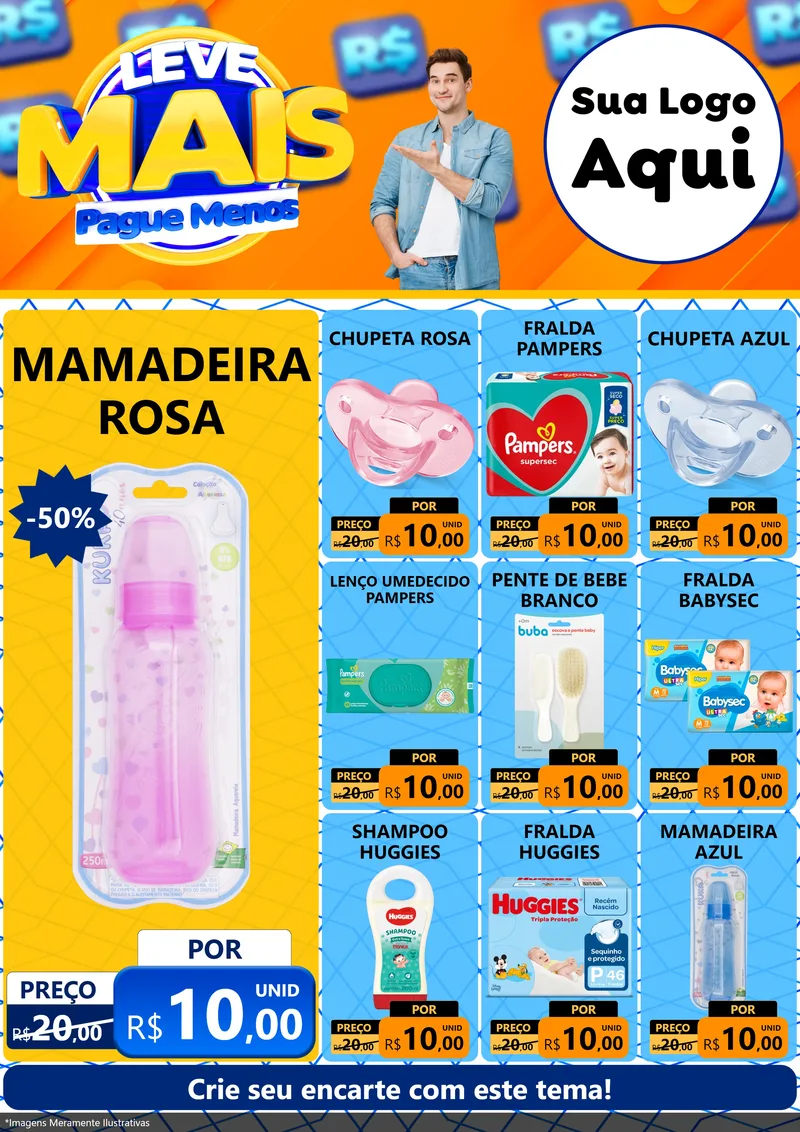 Modelo de Encarte para Encarte A4 Vertical com o tema Leve Mais, Pague Menos para Bebês