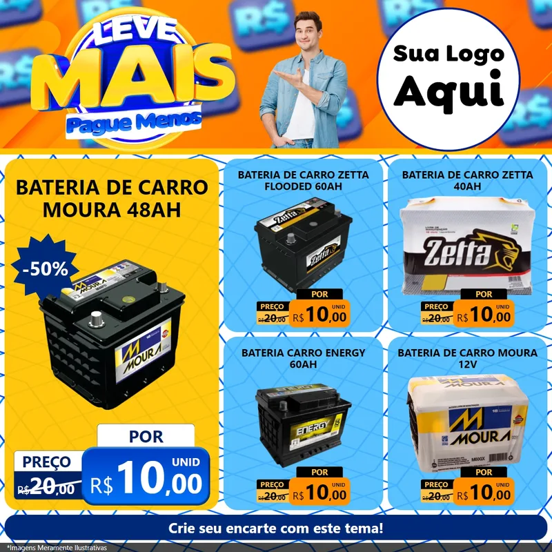 Modelo de Rede Social para Feed Facebook com o tema Leve Mais, Pague Menos para Baterias Elétricas