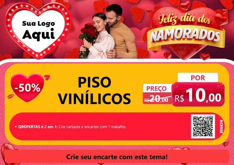 Modelo de Cartaz para Cartaz A4 Horizontal com o tema Feliz Dia Dos Namorados para Material para Construção