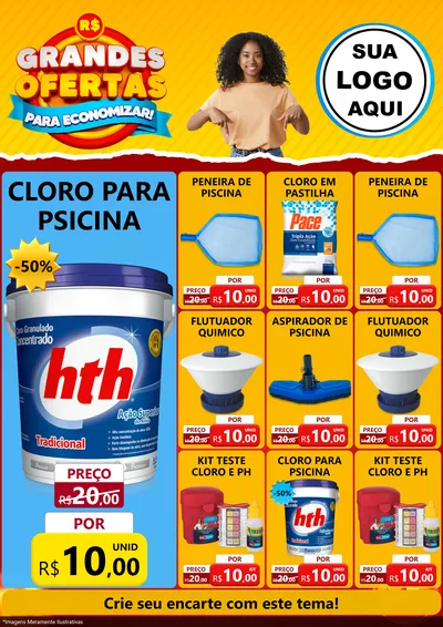 Modelo de Encarte para Encarte A4 Vertical com o tema Grandes Ofertas Para Economizar! para Produtos para Piscina