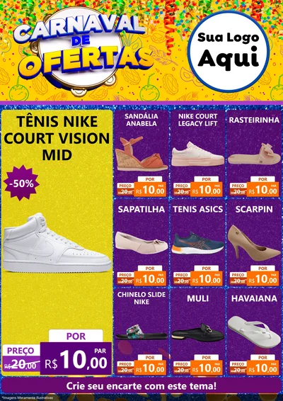 Modelo de Encarte para Encarte A4 Vertical com o tema Carnaval de Ofertas para Calçados