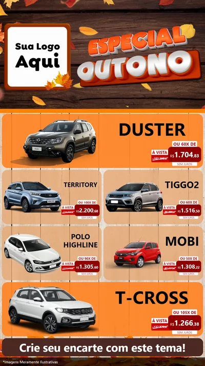 Modelo de TV para TV Vertical com o tema Especial Outono para Concessionaria de Carros