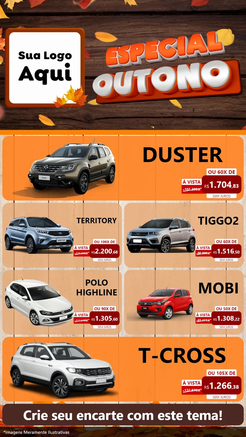 Modelo de TV para TV Vertical com o tema Especial Outono para Concessionaria de Carros