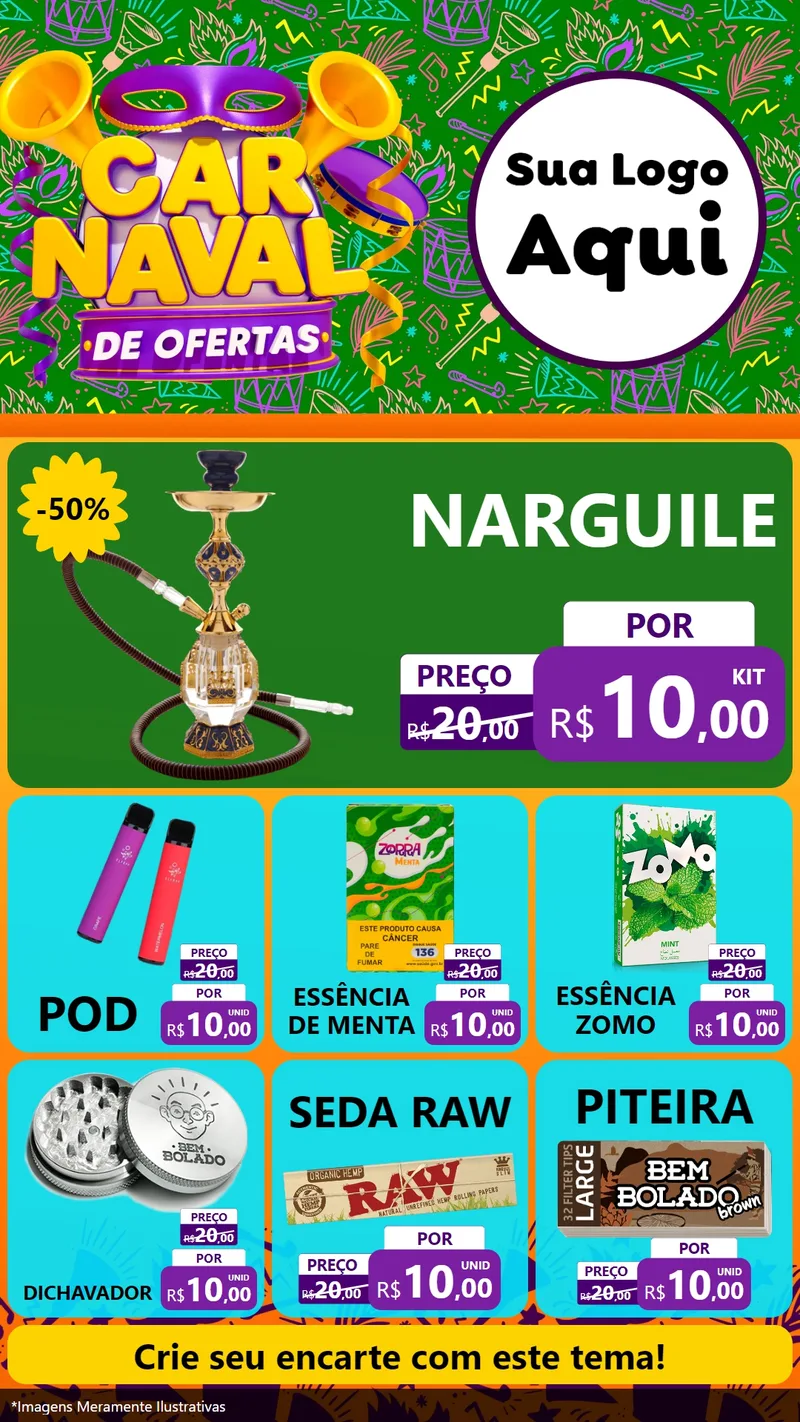 Modelo de Rede Social para Stories com o tema Carnaval de Ofertas para Tabacaria