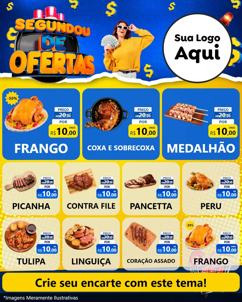 Modelo de Rede Social para Feed Instagram com o tema Segundou de Ofertas para Assados