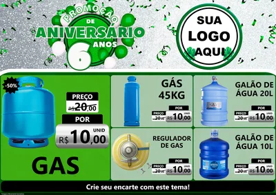 Modelo de Encarte para Encarte A4 Horizontal com o tema Promoção de Aniversário - 6 Anos para Água e gás