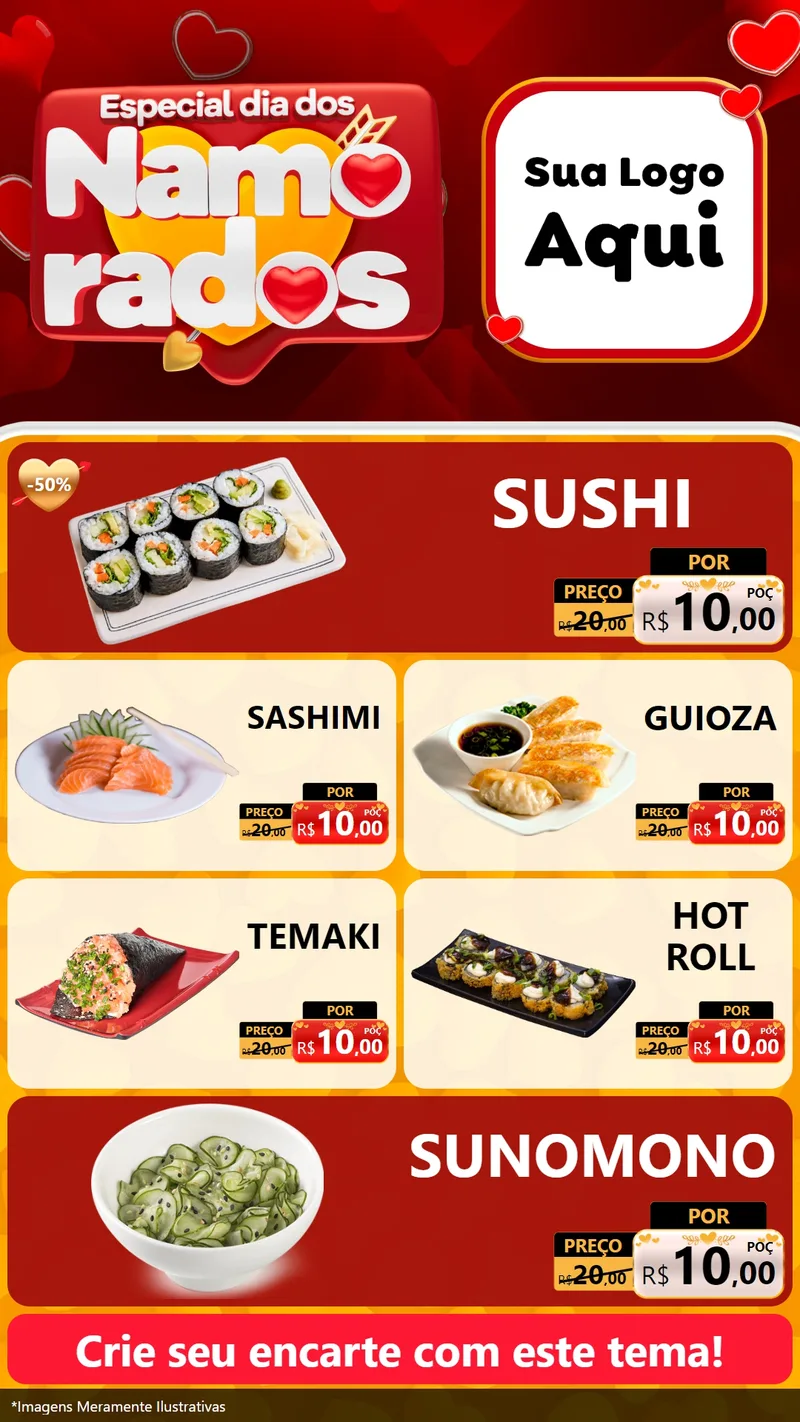 Modelo de TV para TV Vertical com o tema Especial Dia dos Namorados para Comida japonesa