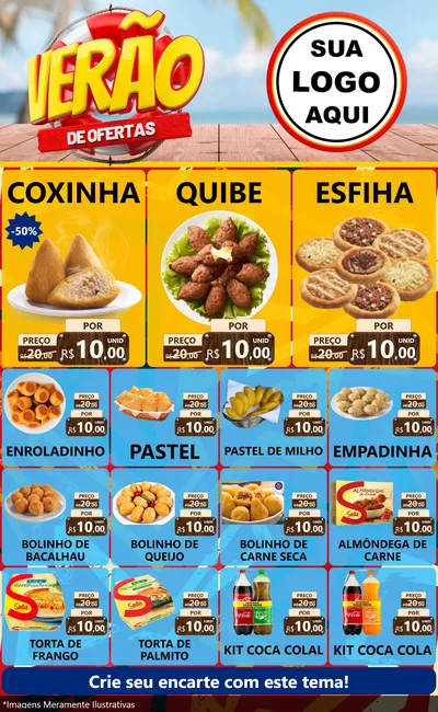 Modelo de Encarte para Encarte Grande com o tema Verão de Ofertas para Salgadaria