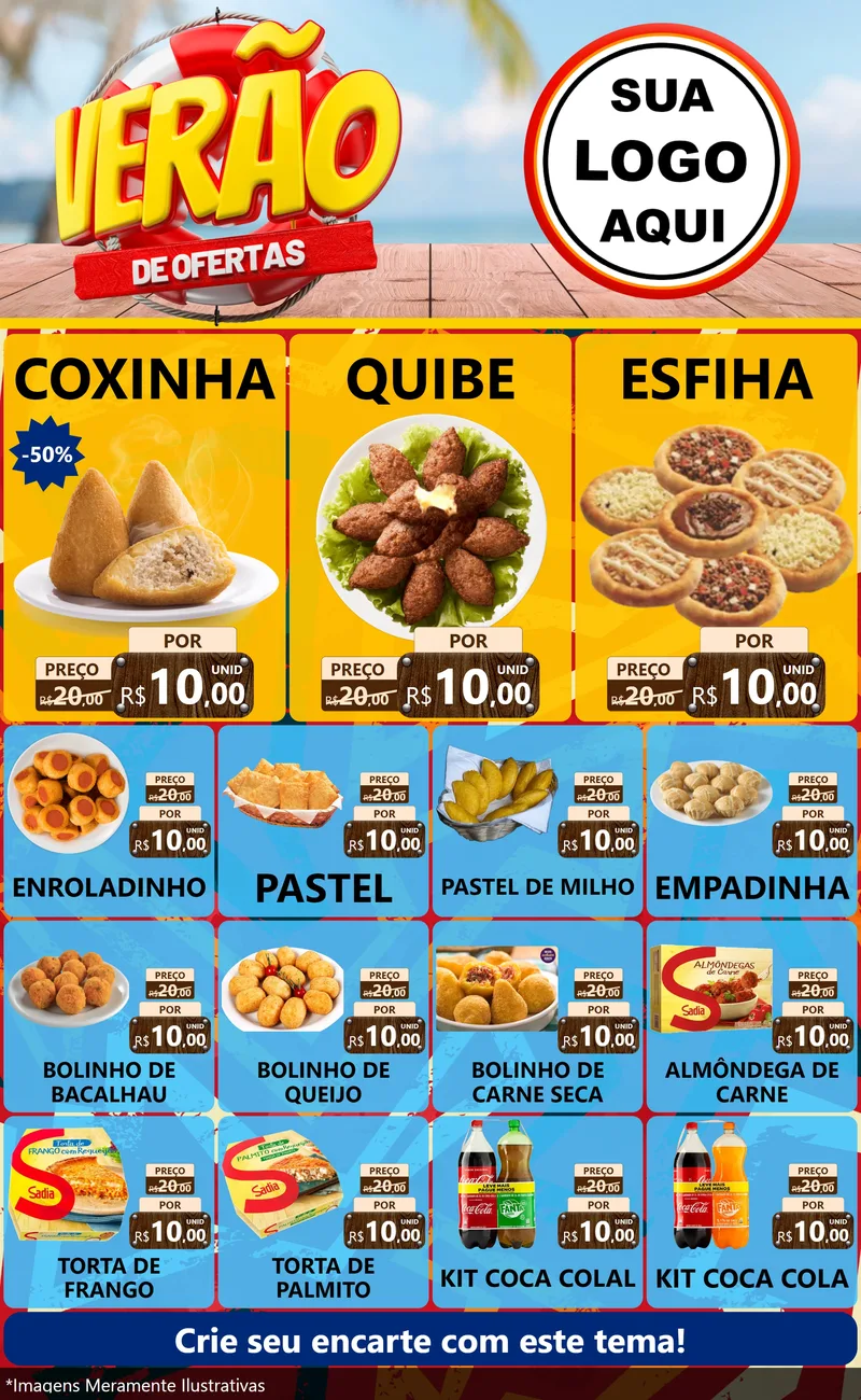 Modelo de Encarte para Encarte Grande com o tema Verão de Ofertas para Salgadaria