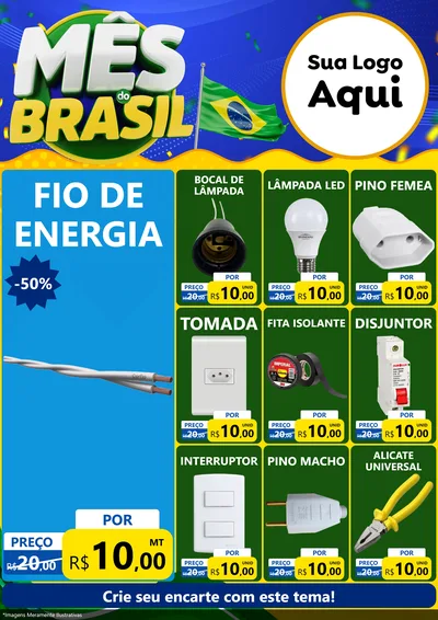 Modelo de Encarte para Encarte A4 Vertical com o tema Mês do Brasil para Materiais Elétricos