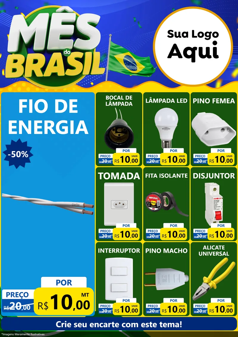 Modelo de Encarte para Encarte A4 Vertical com o tema Mês do Brasil para Materiais Elétricos