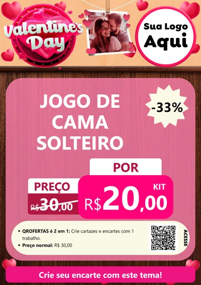 Modelo de Cartaz para Cartaz A4 Vertical com o tema Valentine's Day para Cama, Mesa e Banho
