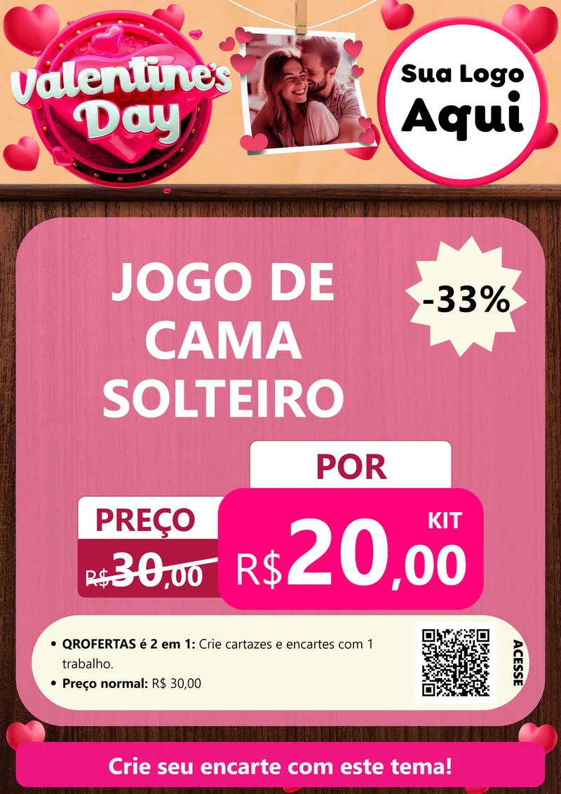 Modelo de Cartaz para Cartaz A4 Vertical com o tema Valentine's Day para Cama, Mesa e Banho