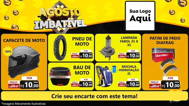 Modelo de TV para TV Horizontal com o tema Agosto Imbatível para Moto peças