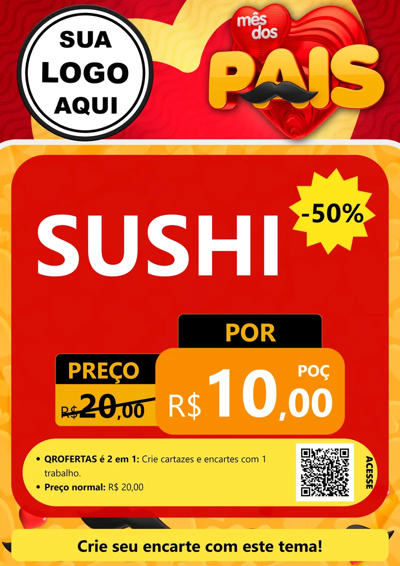 Modelo de Cartaz para Cartaz A4 Vertical com o tema Mês Dos Pais para Comida japonesa