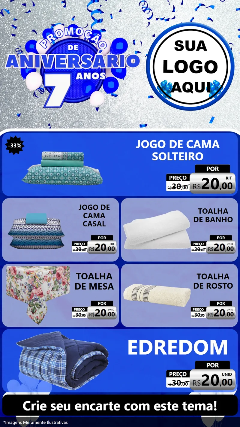Modelo de TV para TV Vertical com o tema Promoção de Aniversário - 7 Anos para Cama, Mesa e Banho