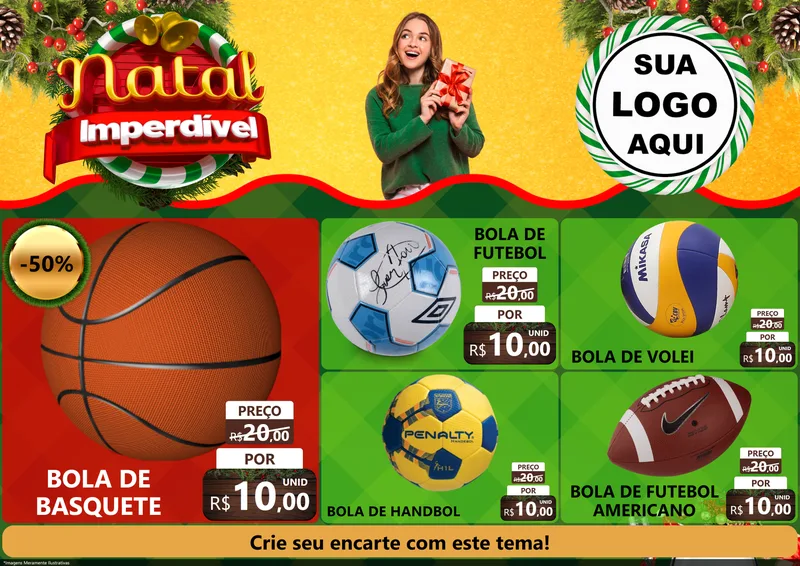 Modelo de Encarte para Encarte A4 Horizontal com o tema Natal Imperdível para Artigos Esportivos