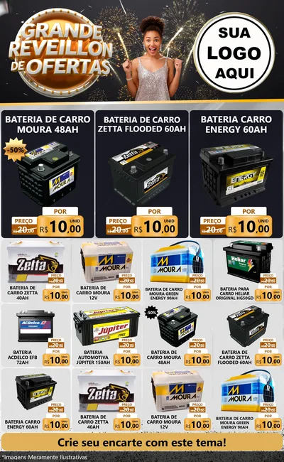 Modelo de Encarte para Encarte Grande com o tema Grande Réveillon de Ofertas para Baterias Elétricas