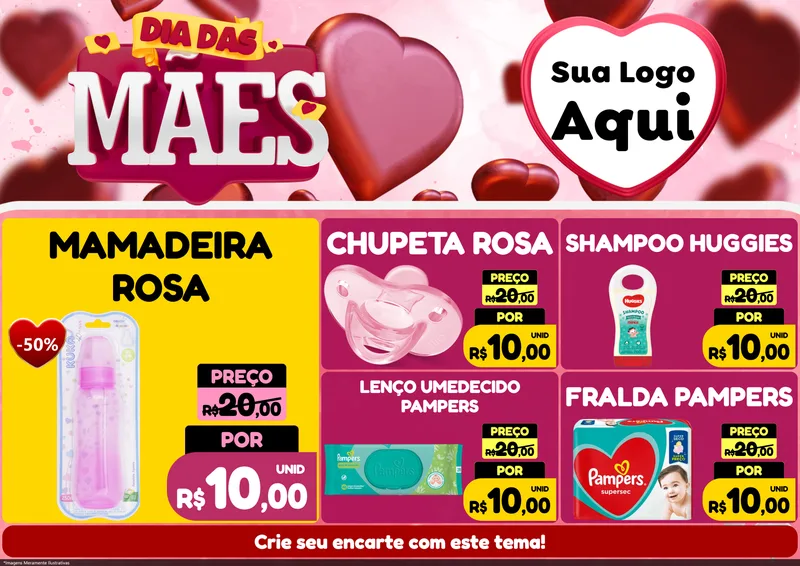 Modelo de Encarte para Encarte A4 Horizontal com o tema Dia Das Mães para Bebês