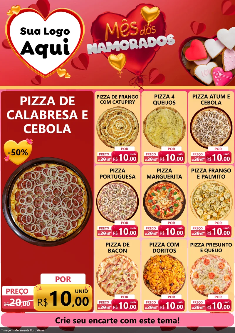 Modelo de Encarte para Encarte A4 Vertical com o tema Mês dos Namorados para Pizzaria