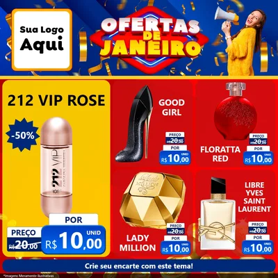 Modelo de Rede Social para Feed Facebook com o tema Ofertas de Janeiro para Perfumes