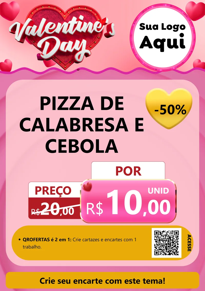 Modelo de Cartaz para Cartaz A4 Vertical com o tema Valentine's Day para Pizzaria