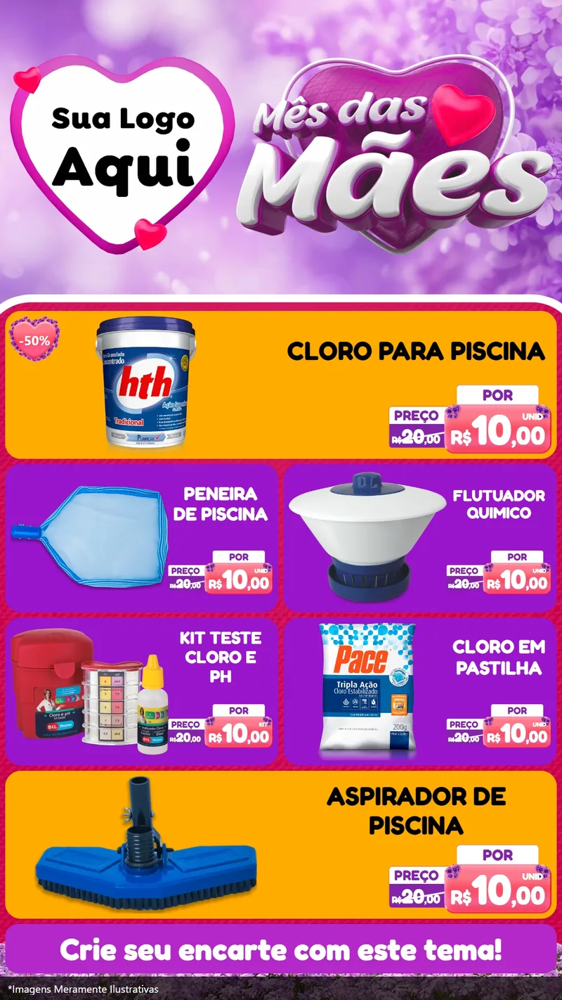 Modelo de TV para TV Vertical com o tema Mês das Mães para Produtos para Piscina