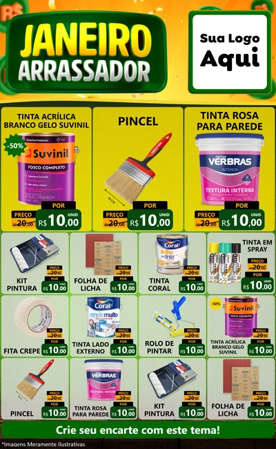Modelo de Encarte para Encarte Grande com o tema Janeiro Arrasador para Tintas e Ferramentas