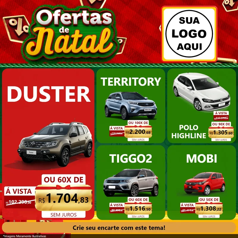 Modelo de Rede Social para Feed Facebook com o tema Ofertas de Natal para Concessionaria de Carros