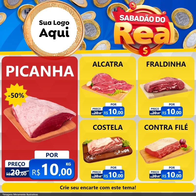 Modelo de Rede Social para Feed Facebook com o tema Sabadão do Real para Açougue