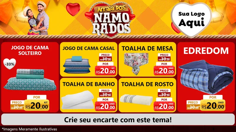 Modelo de TV para TV Horizontal com o tema Arraiá dos Namorados para Cama, Mesa e Banho