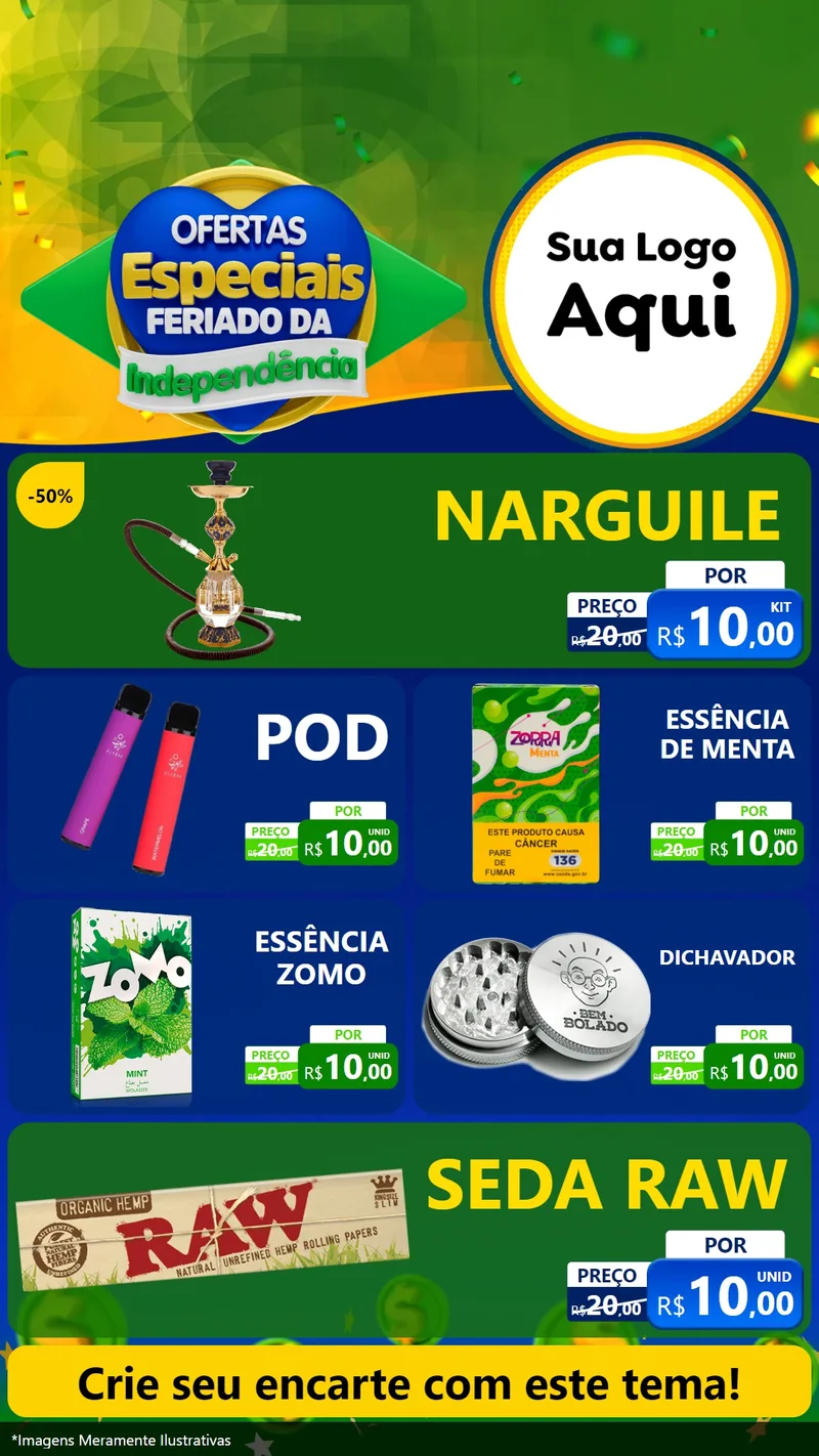 Modelo de TV para TV Vertical com o tema Ofertas Especiais Feriado da Independência para Tabacaria