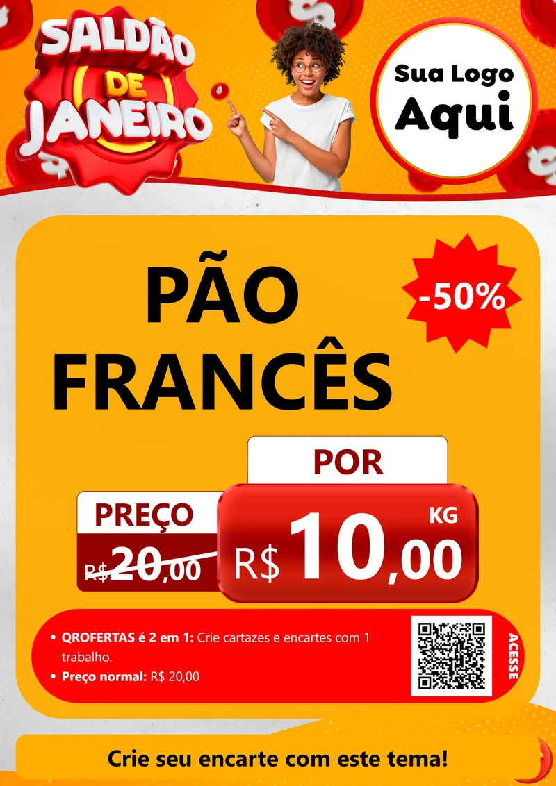 Modelo de Cartaz para Cartaz A4 Vertical com o tema Saldão de Janeiro para Padaria