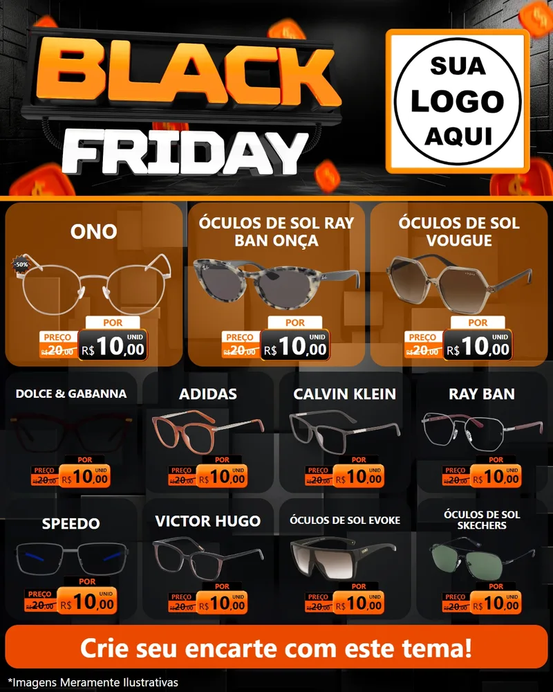Modelo de Rede Social para Feed Instagram com o tema Black Friday para Óticas