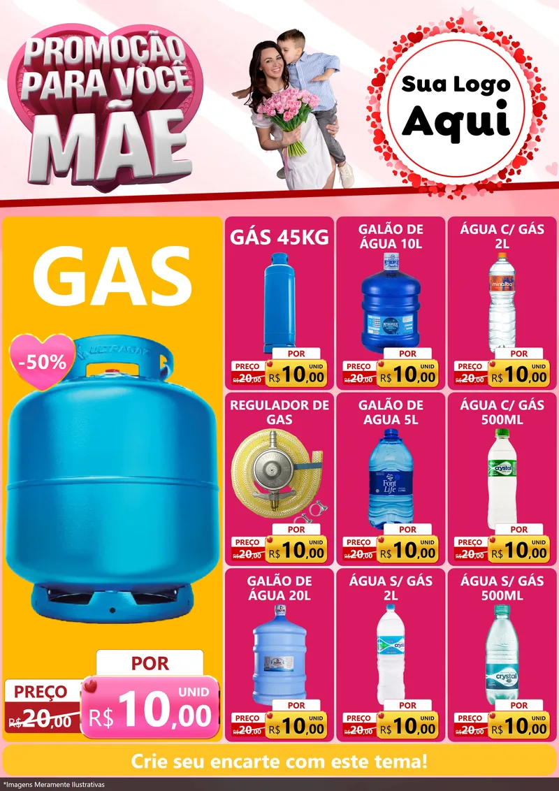Modelo de Encarte para Encarte A4 Vertical com o tema Promoção Para Você Mãe para Água e gás