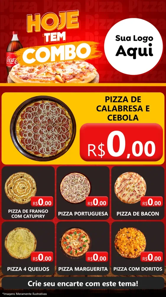 Modelo de Rede Social para Stories com o tema Hoje tem Combo para Pizzaria