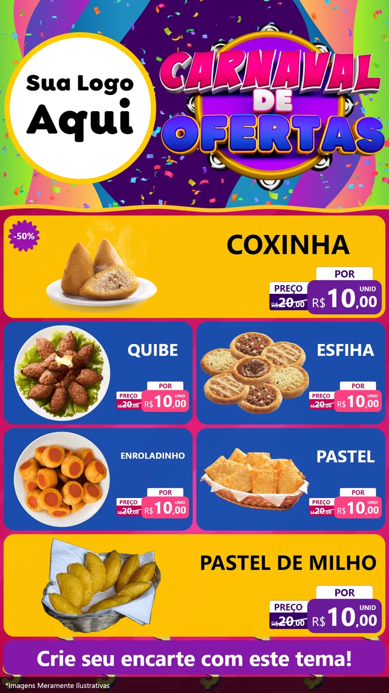 Modelo de TV para TV Vertical com o tema Carnaval de Ofertas para Salgadaria