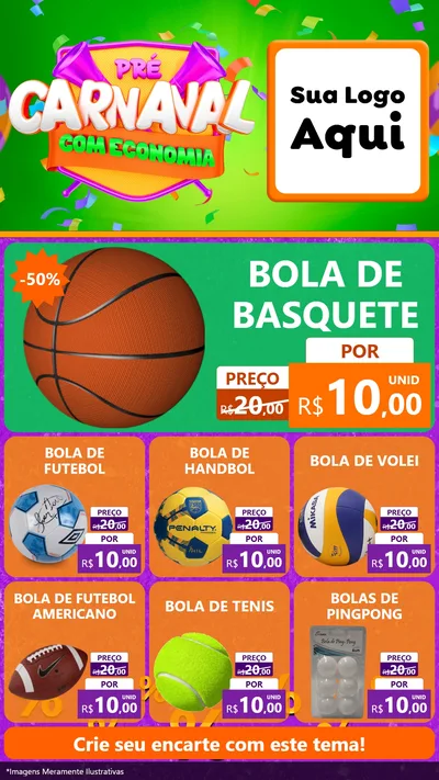 Modelo de Rede Social para Stories com o tema Pré-Carnaval Com Economia para Artigos Esportivos