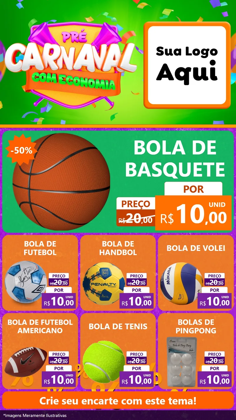 Modelo de Rede Social para Stories com o tema Pré-Carnaval Com Economia para Artigos Esportivos