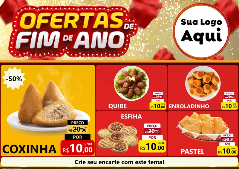 Modelo de Encarte para Encarte A4 Horizontal com o tema Ofertas de Fim de Ano para Salgadaria