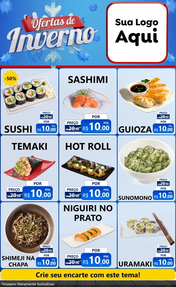 Modelo de Encarte para Encarte Grande com o tema Ofertas de Inverno para Comida japonesa