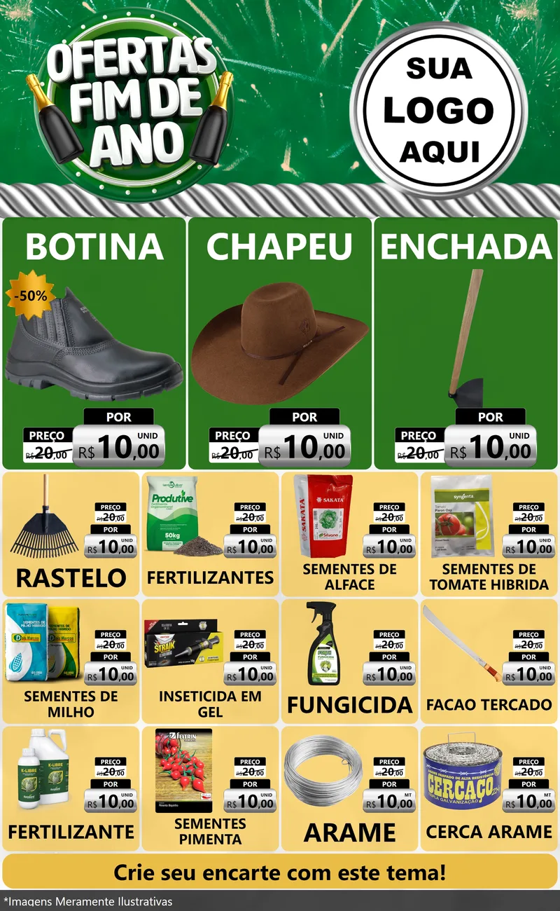 Modelo de Encarte para Encarte Grande com o tema Ofertas Fim de Ano para Agropecuária
